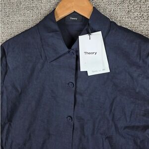 Theory Mens Navy Blue Button Front Concord Shirt Jacket‎ Eco Crunch Size Small